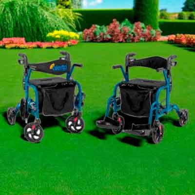 Image of ALT-R008 wheelchair and rollator in a garden