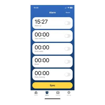 Image of set up of alarms on app on smart phone