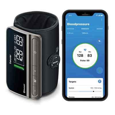 Image of Beurer BM 81 easyLock BP Monitor and beurer HealthManager app on a smartphone