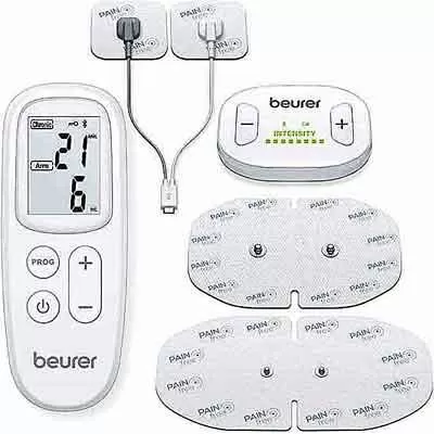 Image of EM 70 main unit, skin electrodes, extension cable and remote control