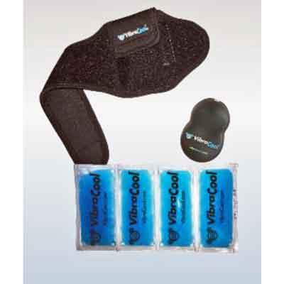 Image of VibraCool Extended Use unit, compression strap and 4-chamber ice pack 